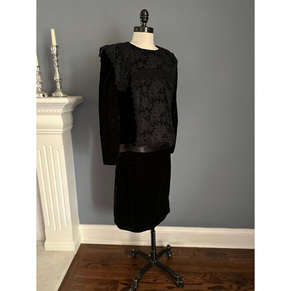 Scott McClintock Black Velvet Dress Edwardian ShabbyChic Retro 20s Gunne Sax - Picture 2 of 11